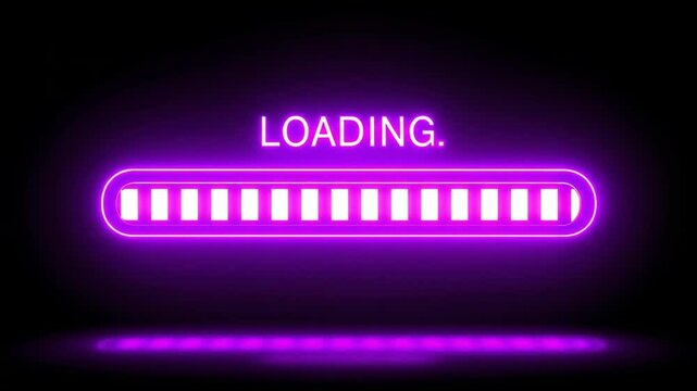 A neon purple loading bar with the word LOADING on a black background