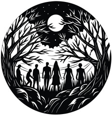 Vector illustration of a bird perched on a tree with tribal tattoo style elements and vintage black design