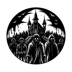 Vintage vector icon illustration: bird in cage with Halloween pumpkin design