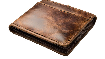 A worn and cherished leather wallet holding untold stories of adventures and daily grind on a on transparent background