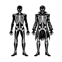 Fototapeta premium Fashion illustration of a woman's body with a human skeleton x-ray scan in a dynamic silhouette sketch