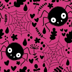Cartoon monsters seamless Halloween spider pattern for wallpaper and fabrics and textiles and packaging and linens