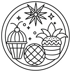 Bright cartoon vector illustrations set of sweet fruit and vegetable Christmas holiday decorations