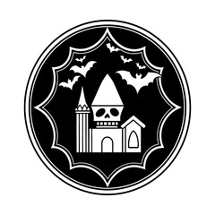 A cartoon vector illustration of a Halloween house or castle building icon