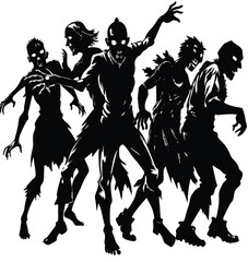 Graceful silhouettes of people dancing, from child to woman, illustrate the fun evolution of body movement to music
