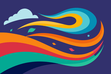 Abstract sun and rainbow wave pattern with colorful lines, a vibrant summer backdrop illustration