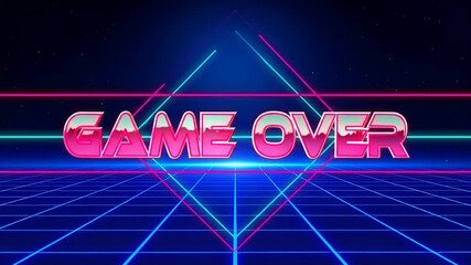 A retro graphic of Game Over with neon accents on a grid background - Powered by Adobe