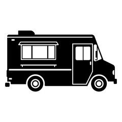 Food Truck Silhouette Icon with Window Details for Mobile Business Branding