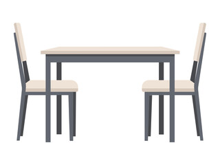 Modern Dining Table with Two Chairs Isolated Flat Design Illustration