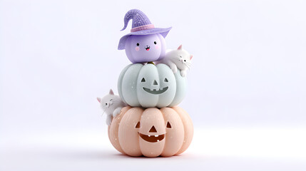 Whimsical Halloween Stack with Witch Pumpkin and White Cats