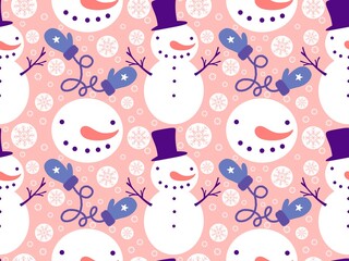 Christmas cartoon ice seamless cute snowman pattern for wrapping paper and fabrics