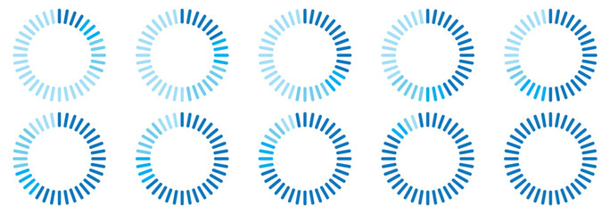 Circle loading or circle progress icon symbol collection Set of percentage 0 10 20 30 40 50 60 70 80 90 100 green and grey color vector