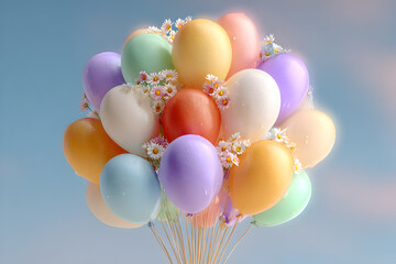 Bouquet of Pastel Balloons Decorated with Small White Daisies