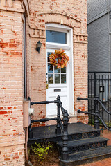Washington DC. Bright red brick and white facades.