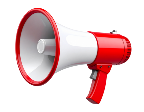 Red megaphone on a transparent background, PNG file with a white background - Powered by Adobe
