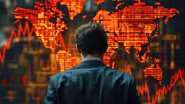 Businessman facing global financial crisis, distressed look