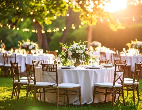 Outdoor garden party tables