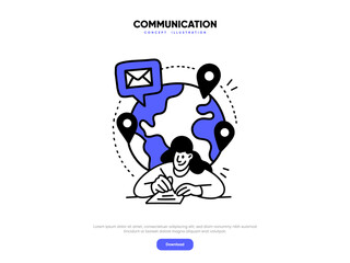 Digital communication social media concept set. Messaging, conversation, live conference, online meeting, social media elements, heart, like, check icons.