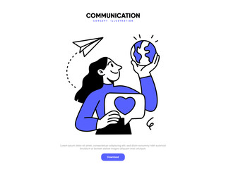 Digital communication social media concept set. Messaging, conversation, live conference, online meeting, social media elements, heart, like, check icons.