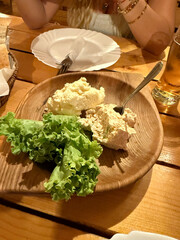 Balkan clotted cream cheese with greens served at appetizer at local traditional restaurant