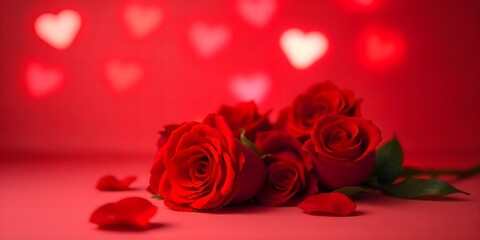 Romantic Red Roses with Heart-Shaped Bokeh Background for Valentine&rsquo;s Day