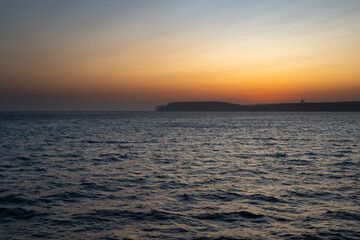 Sunset,Blue sea and blue sky with clouds nature background