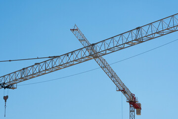 New building construction site work with tower cranes