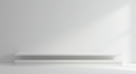 Minimalist Interior with Shelves and Natural Light  Empty Stage for Displaying Your Products or Art in Clean, Serene Ambiance