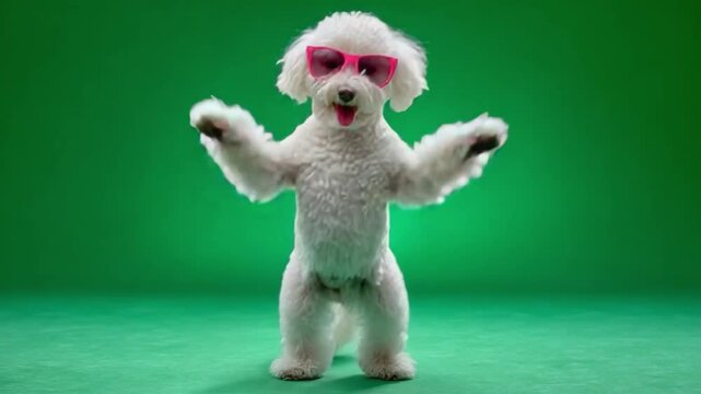 Cool Canine: A fashionable poodle sporting stylish sunglasses, radiating a carefree attitude in a vibrant environment. Capture the moment of pure delight.