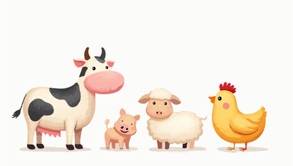 Naklejka premium Farm animals sit together in watercolor style