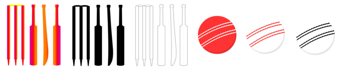 Vector Cricket Sport Set With Wicket, Stumps, Bails, and Balls On White Background