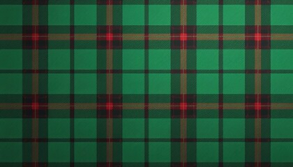Fototapeta premium Green tartan plaid pattern. Classic textile design features intersecting lines in shades of green, red, brown. Repeating checkered weave offers traditional, versatile background for various creative