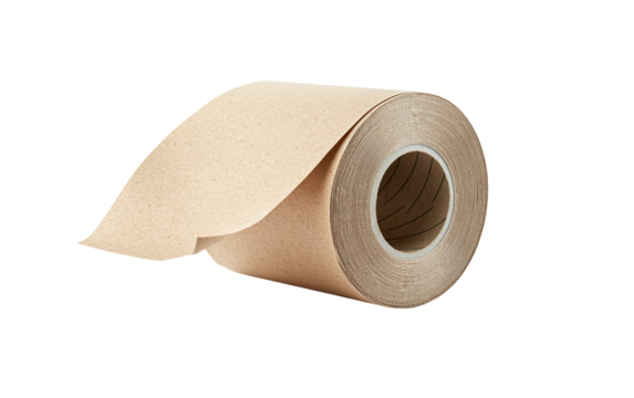 Biodegradable adhesive label roll with eco printed surface perfect for green logistics and shipping needs isolated on transparent background PNG - Powered by Adobe