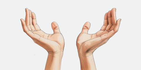 Two human hands are depicted with palms facing upwards, as if holding or receiving something.