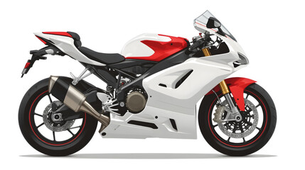 Vector illustration of a modern sport motorcycle with red and white bodywork, shown from the side on a clean white background. The design highlights sleek aerodynamic fairings, high-performance