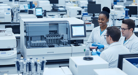 Modern blood analysis machine processing samples in laboratory