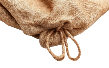 Cotton drawstring bag with natural dye finish showcasing ecofriendly storage solution and sustainable textile design isolated on transparent background PNG