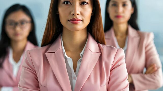 Poised Power: An Inspiring Image of Leadership and Unity: A striking portrait showcases three empowered women in business attire, embodying confidence and determination.