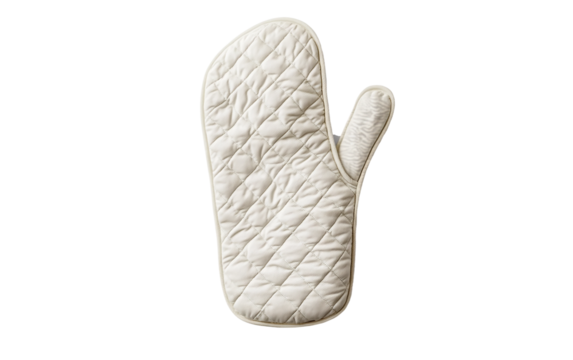 Cotton oven mitt with quilted texture laid flat highlighting functional kitchen accessory made from natural materials isolated on transparent background PNG