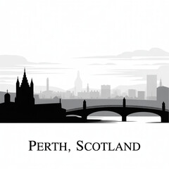 Obraz premium Perth Skyline Silhouette - Historic Scottish Riverside City Vector Illustration