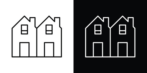 Terraced Houses icon vector symbols pack in black and white lines