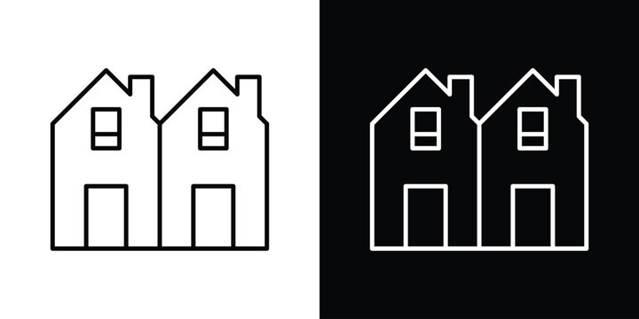 Terraced Houses icon vector symbols pack in black and white lines