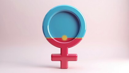 3D illustration of female symbol with Kazakhstan flag colors, featuring sun emblem. This represents women empowerment, gender equality in Kazakhstan, symbolizing national pride, feminine strength.