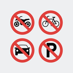 No Parking Signs for Motorcycles, Bicycles, Cars and Parking