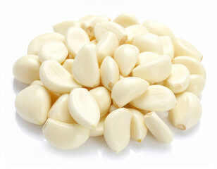 Closeup of Peeled Garlic Cloves on White Background