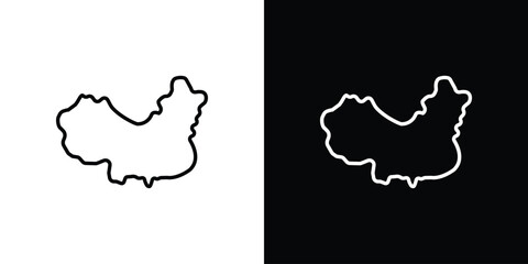 China map icon vector symbols pack in black and white lines