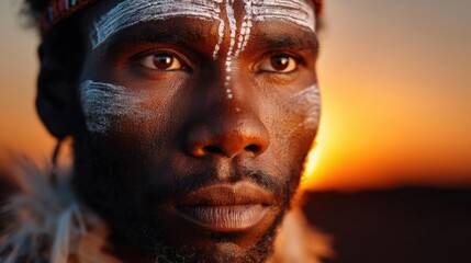 Close-up portrait of a man's face. he appears to be from the omo valley tribe in ethiopia, as indicated by the traditional headdress on his head.