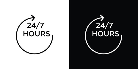 24 7 icon vector symbols pack in black and white lines