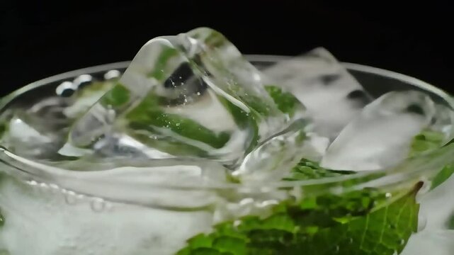 falling ice cube into mojito drink
