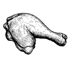 Vintage sketch of a chicken leg in detailed black and white  
